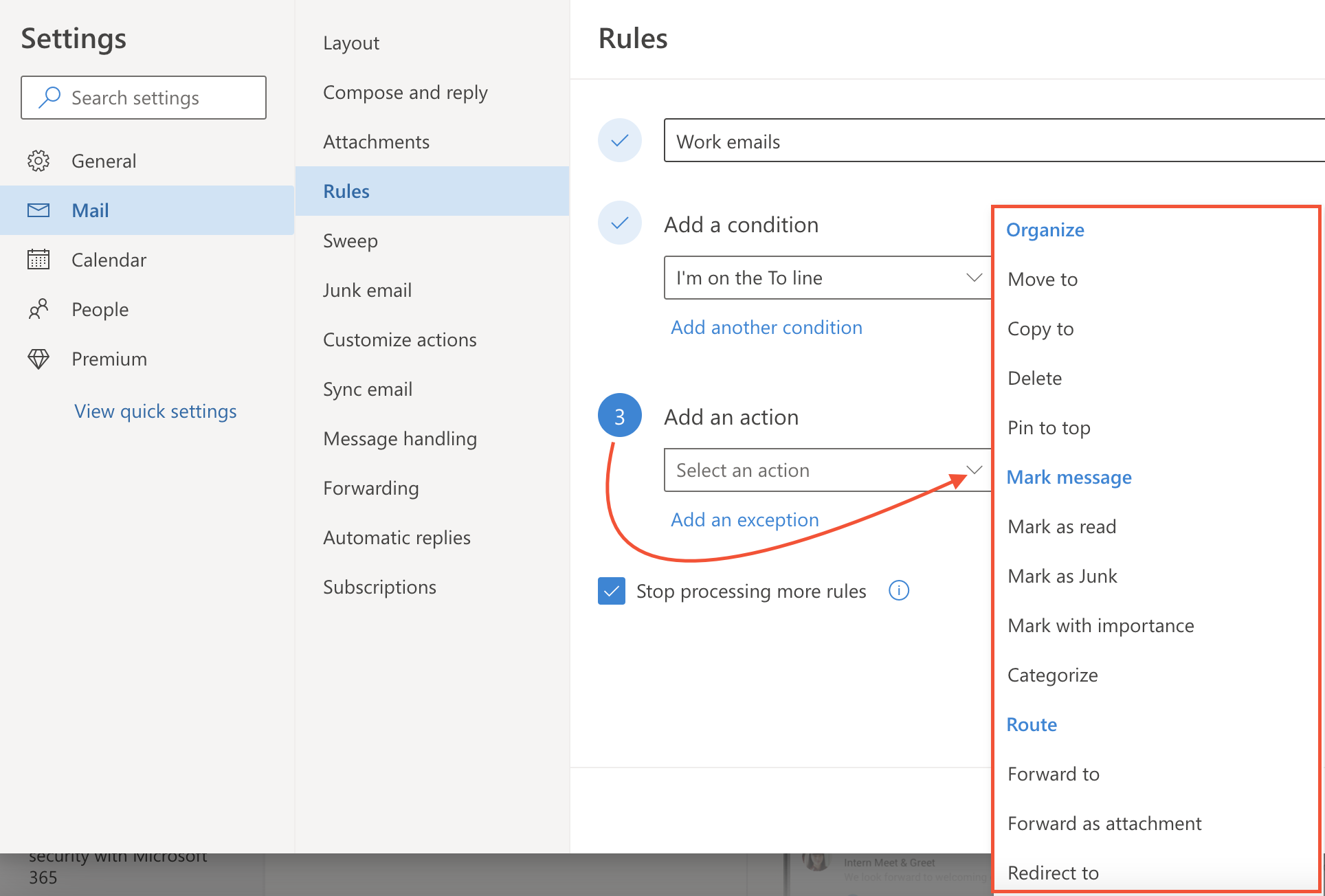 Outlook incoming emails into specific folders automatically create rules action