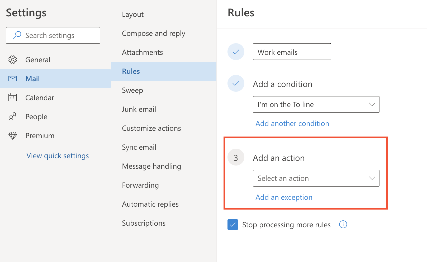 Outlook rules - add an action