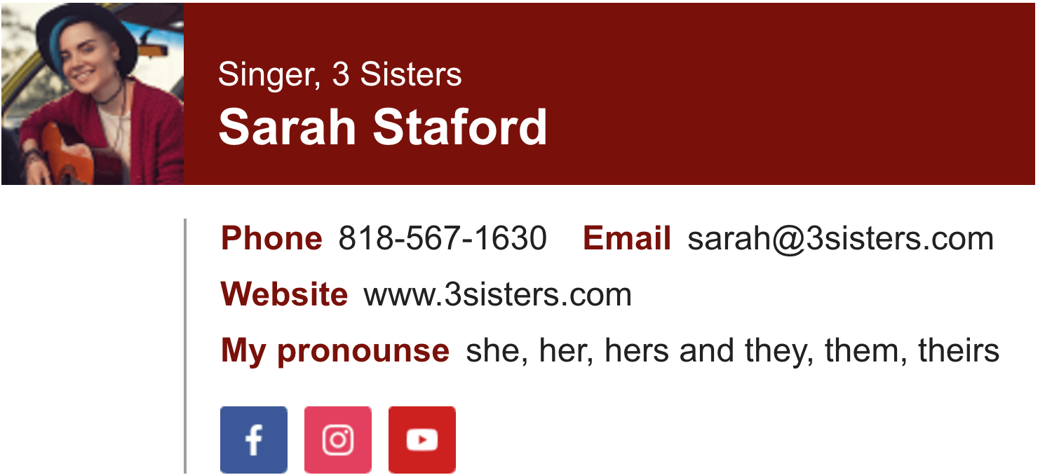gender pronouns email signature example - female