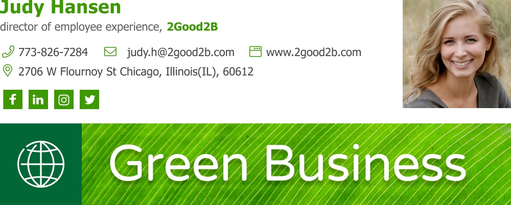 personal email signature example with environmental banner