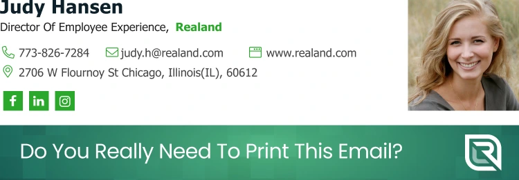 personal email signature example with environmental banner