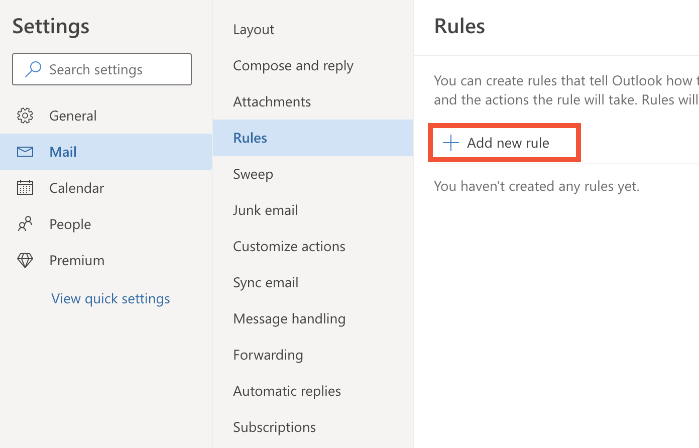 setting up condtions Outlook incoming emails into specific folders automatically create rule