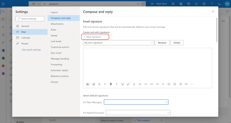 How to add multiple signatures in Outlook 365 web app