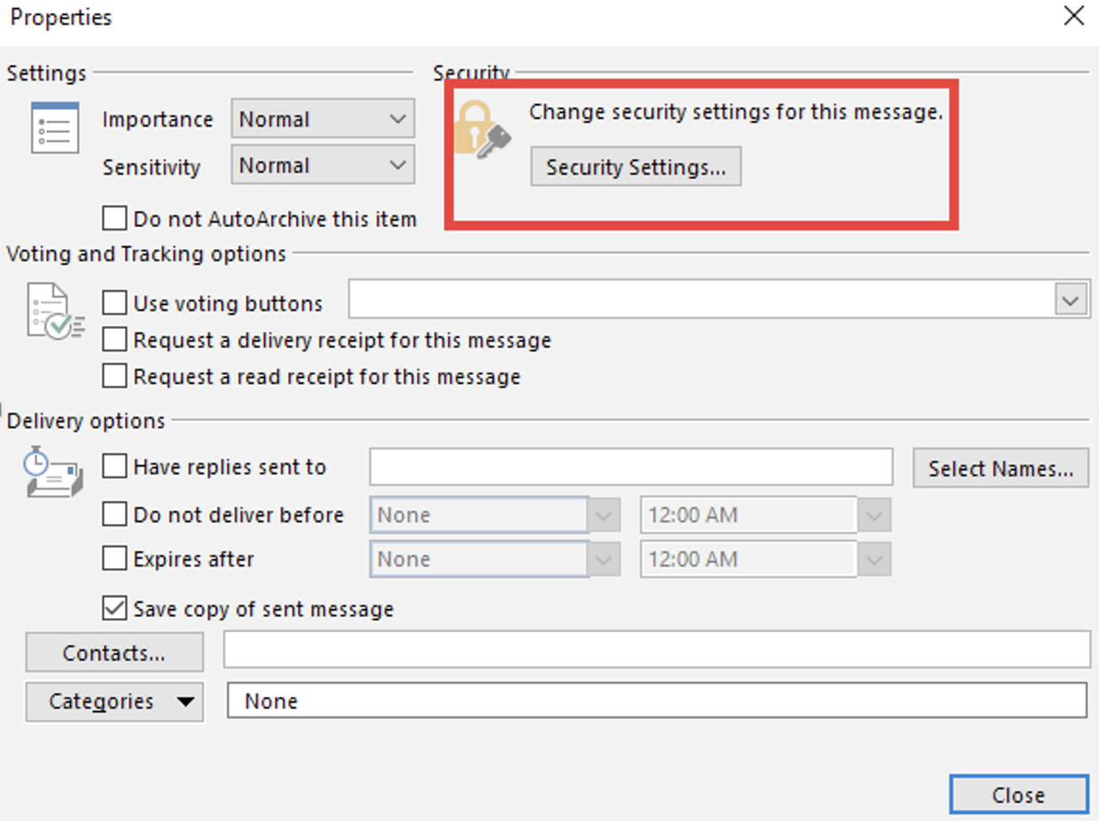 Step 2: That opens a new window. Choose Security Settings