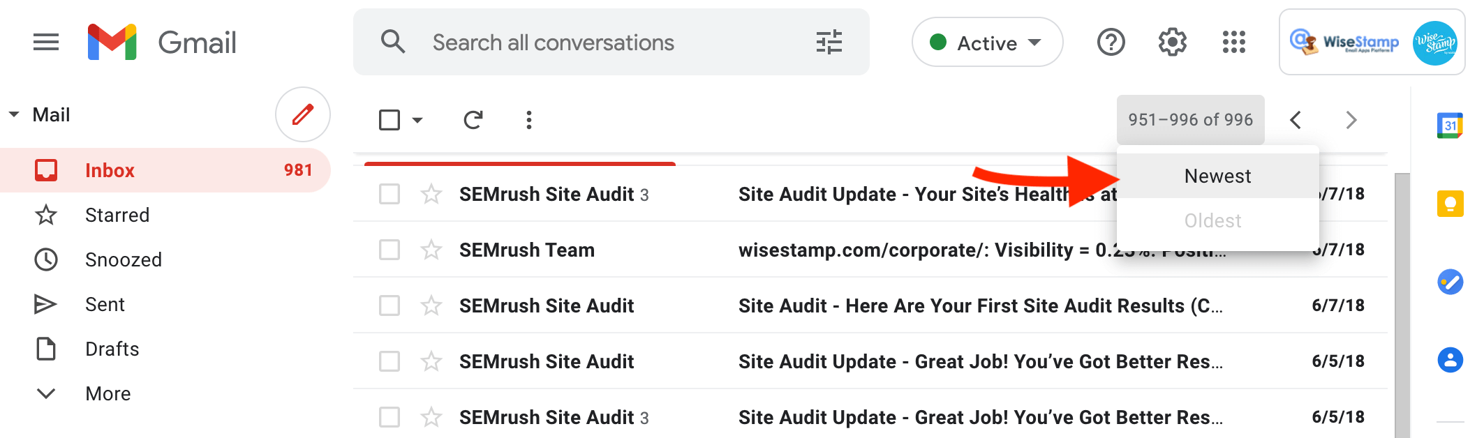 Sort emails in gmail by date name subject sender more
