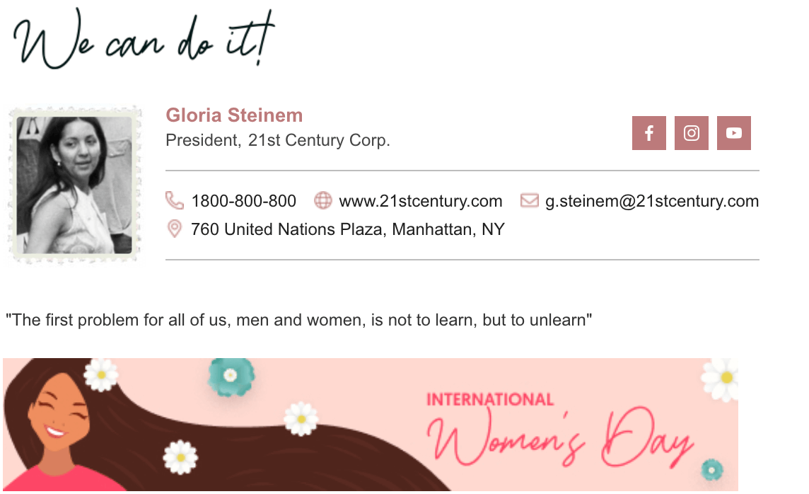 Add Women's Day banner to email signature - WiseStamp