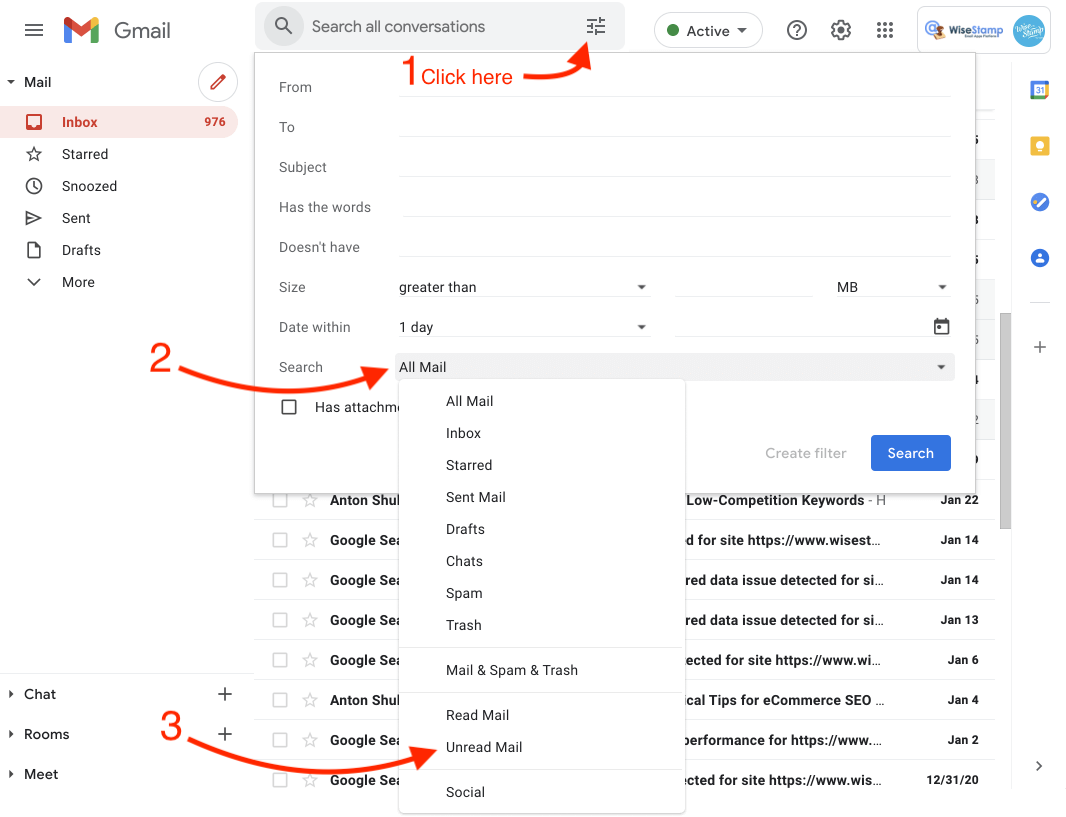 how to sort unread mail in gmail