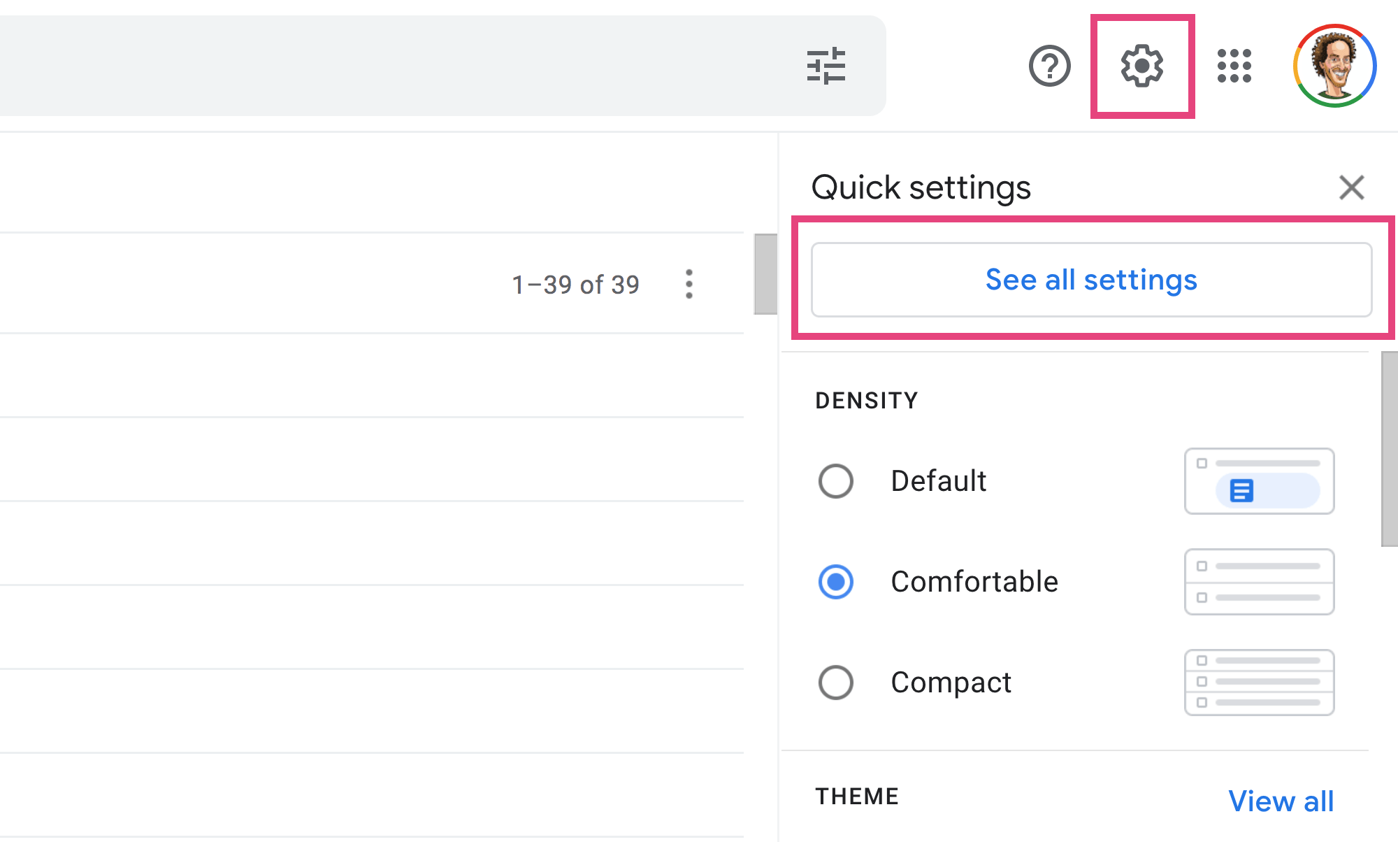 Step 1- Log in to your Gmail account, click on the Gear icon and choose settings-min