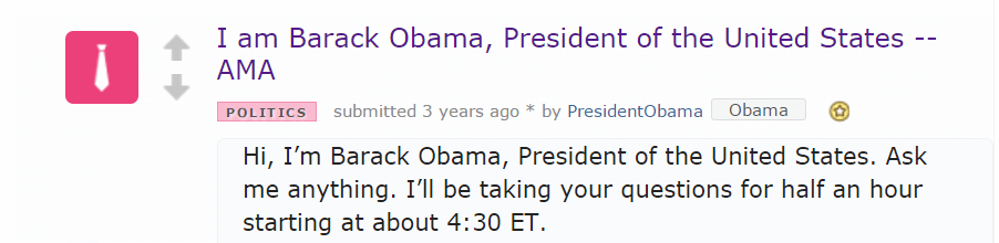 Barak_Obama_AMA reddit content marketing example 5