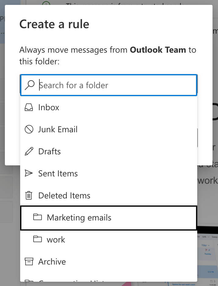 How to create automated rules in Outlook move to folder 2
