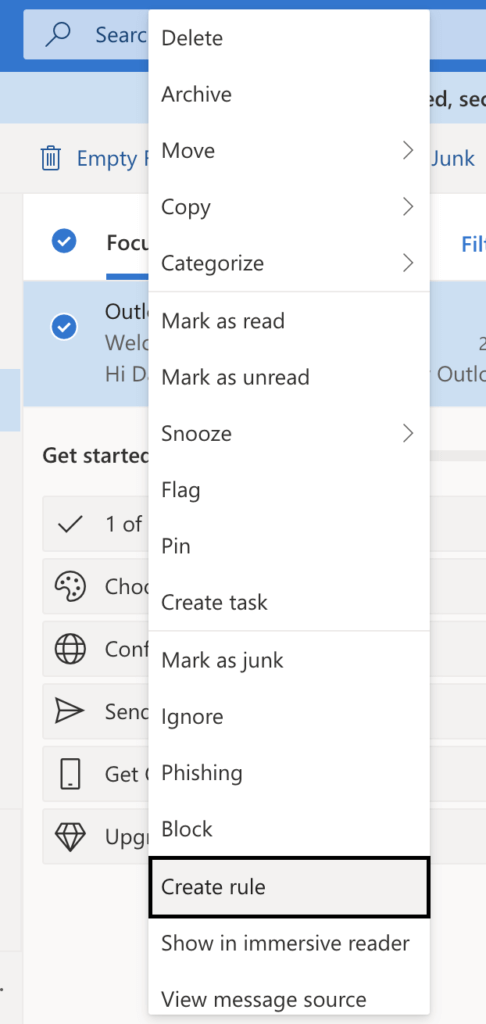 How to create automated rules in Outlook step 1