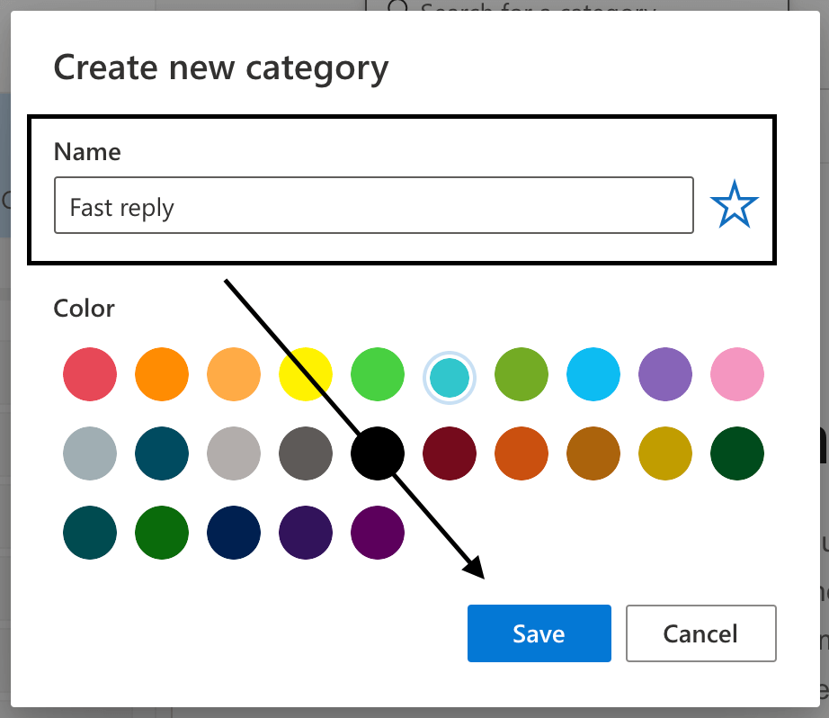 How to create categories in Outlook step 4 pick a color for category