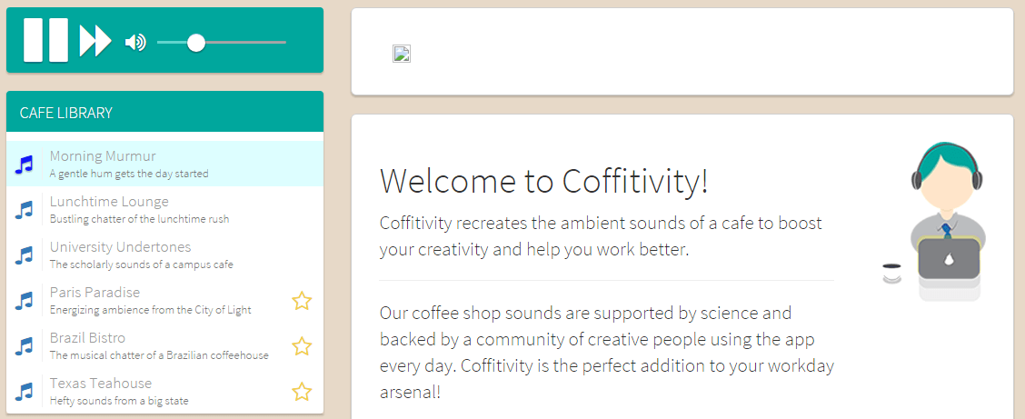 Sounds Music tools for NaNoWriMO coffitivity