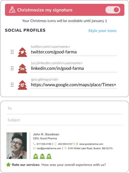 christmas email signature decorations for social media icons
