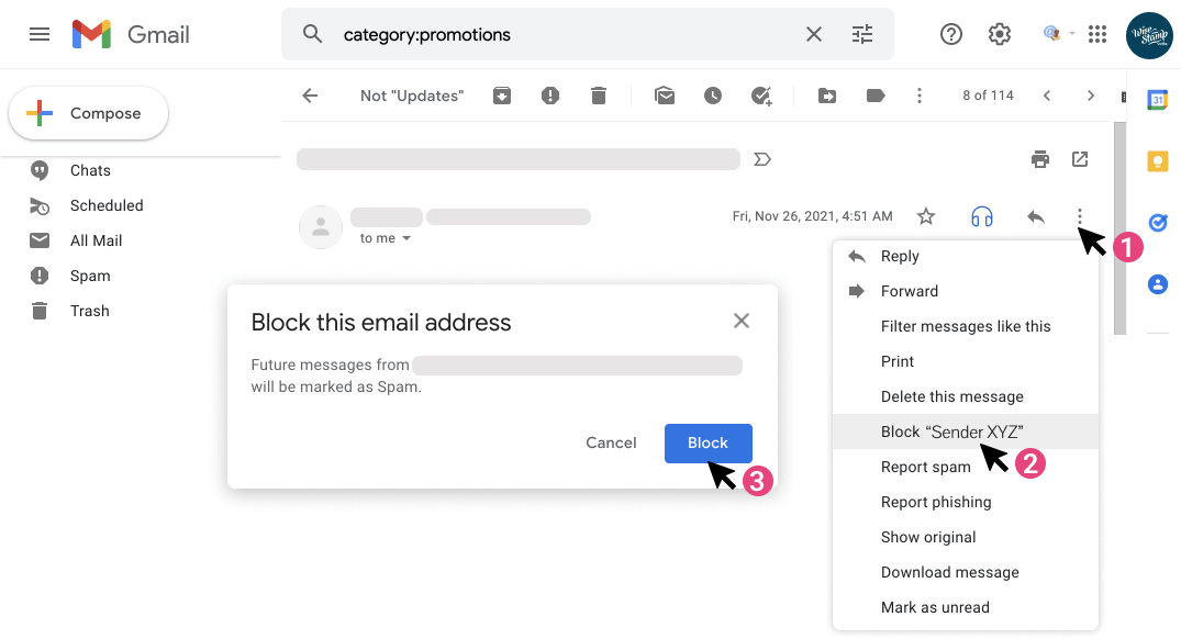 Block the sender who’s swamping you in promotion emails