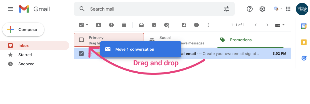 How to manually move emails from Promotions to Primary (One time)