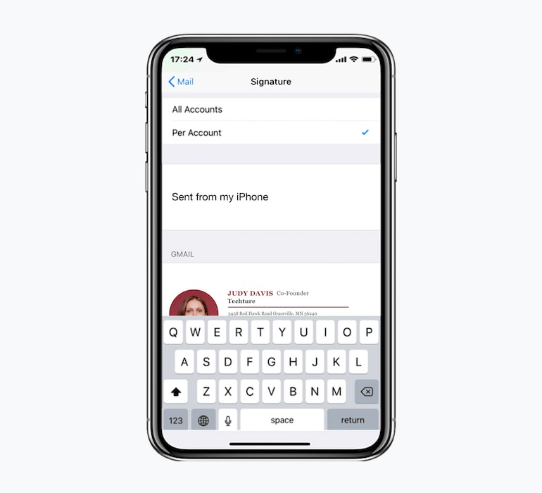 how to add email signature on iphone - step 5 - set iphone signature per email account copy