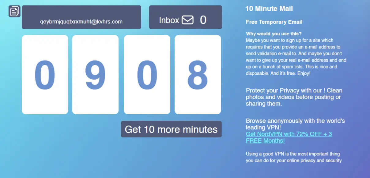 10 minute mail. email provider