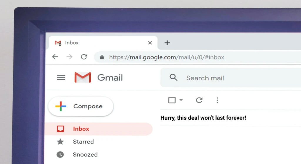 gmail inbox with Sales Email Subject Line