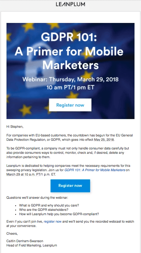 Webinar template example - gdpr for marketers