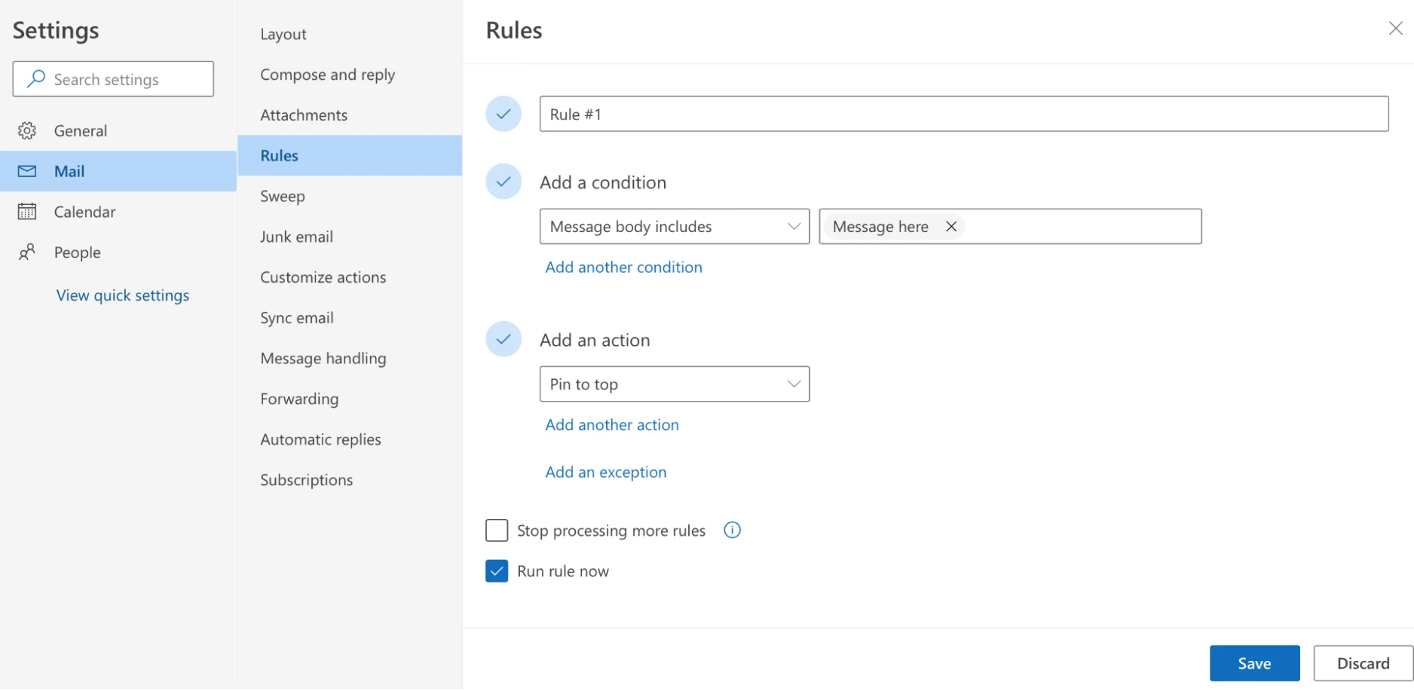 create an outlook rule step 2