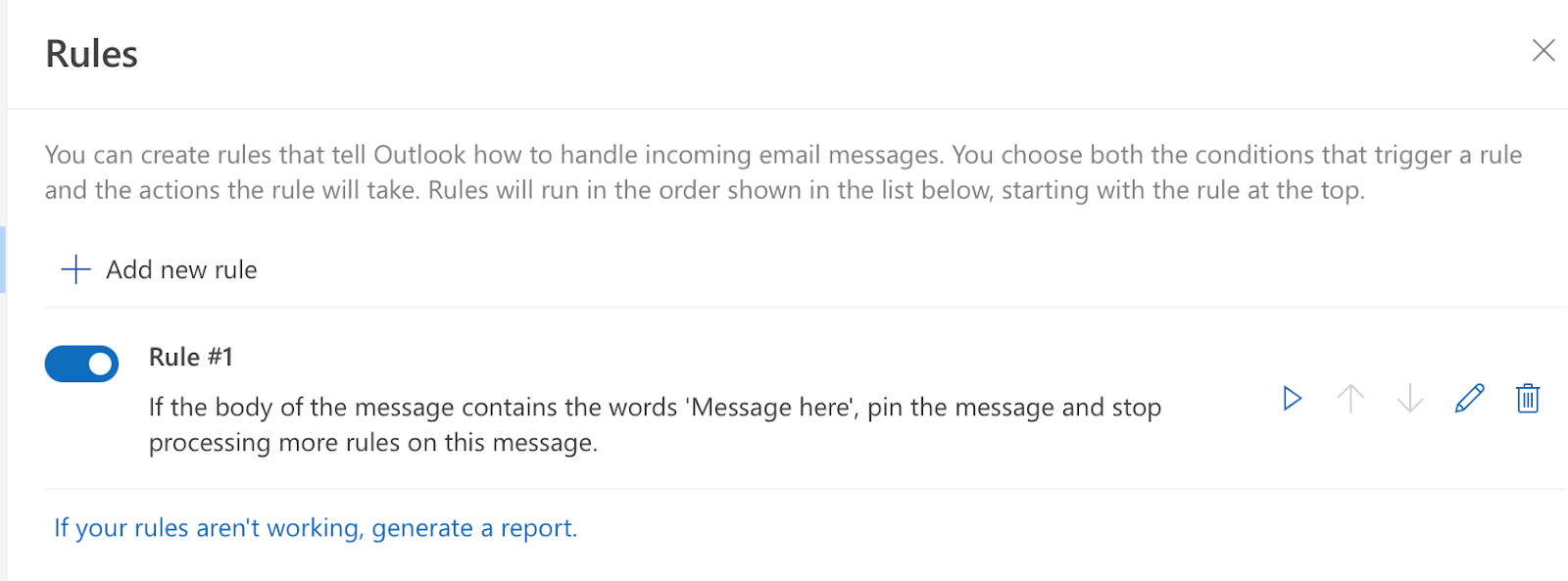 Outlook rules not working