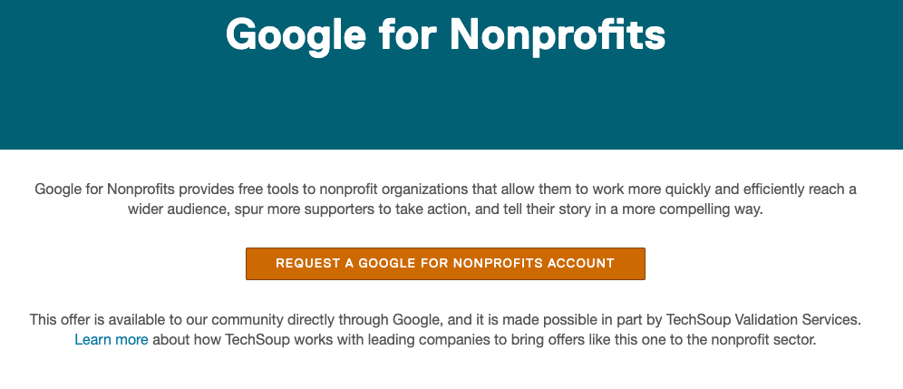 request a google for non profit account with techsoup