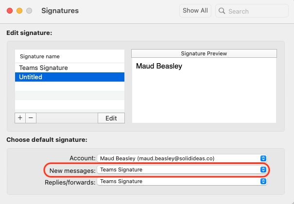 choose a default signature for mac