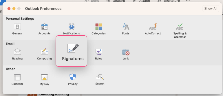 outlook signature for mac step 2
