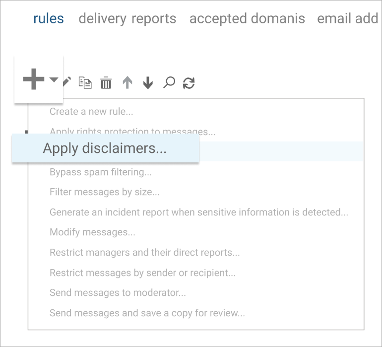 add signature in exchange step 3 Add (+) icon and select Apply disclaimers