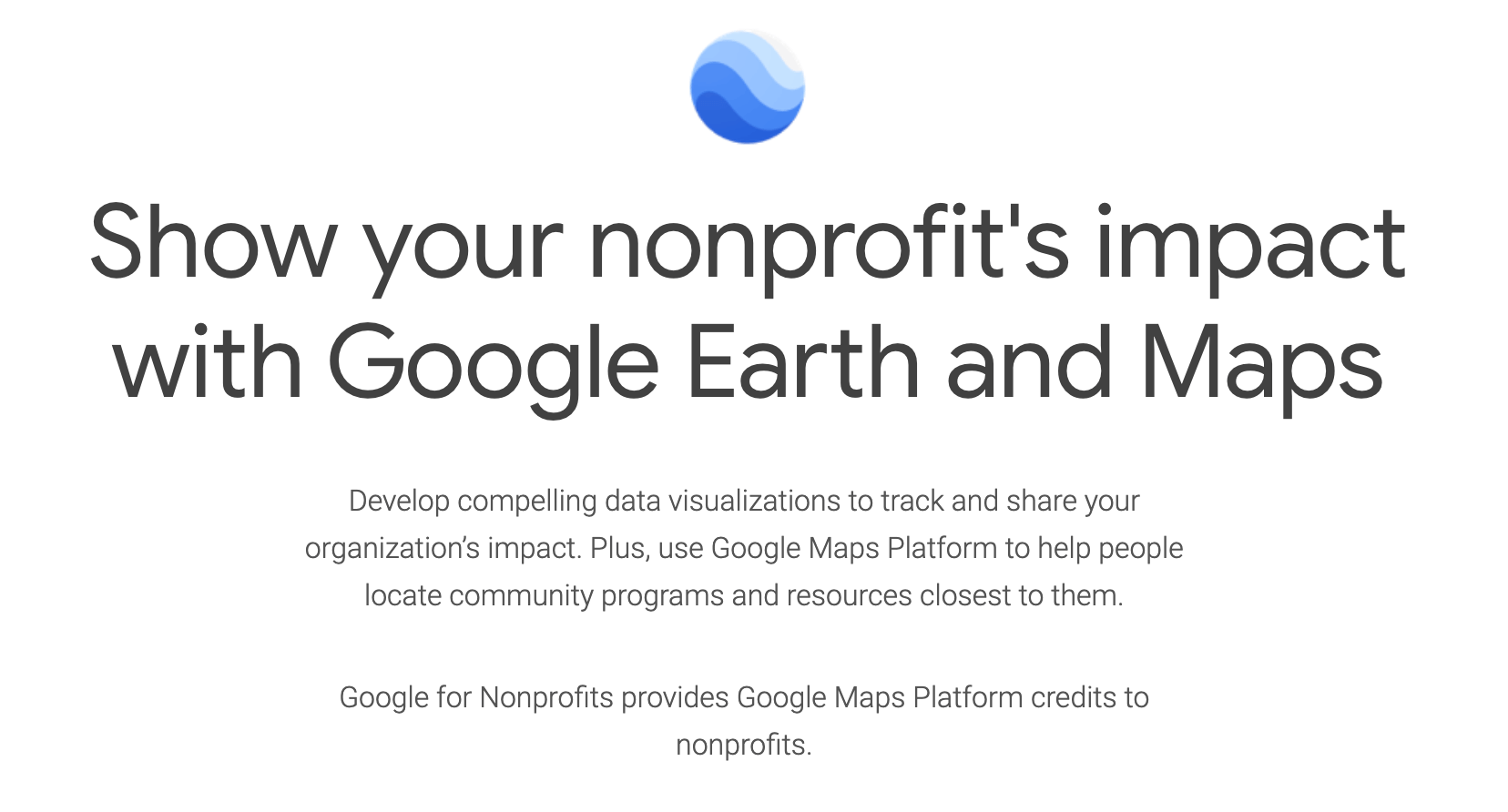 google for non profits - Google Earth and Maps