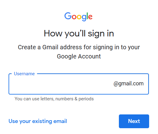 select user and password for your gmail account