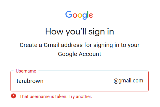 user taken on gmail issue