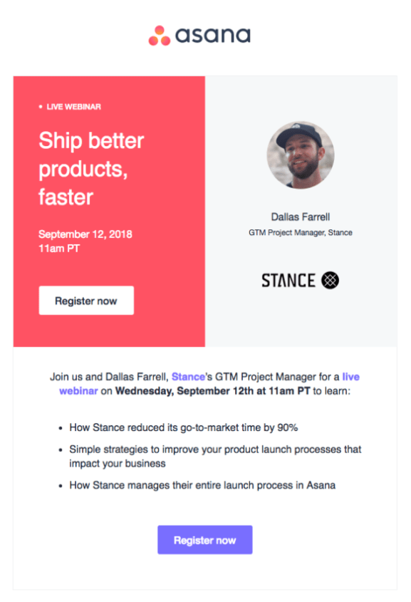 asana example for email marketing