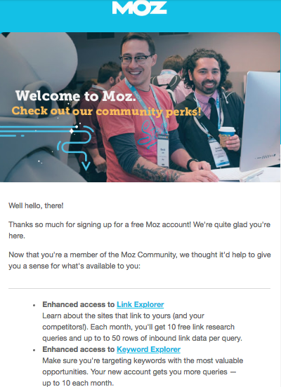 Onboarding MOz welcome email