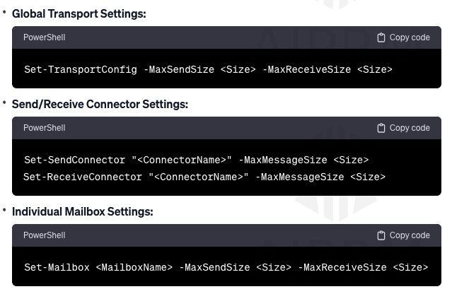 Step 4 Changing the exchange Attachment Size Limit