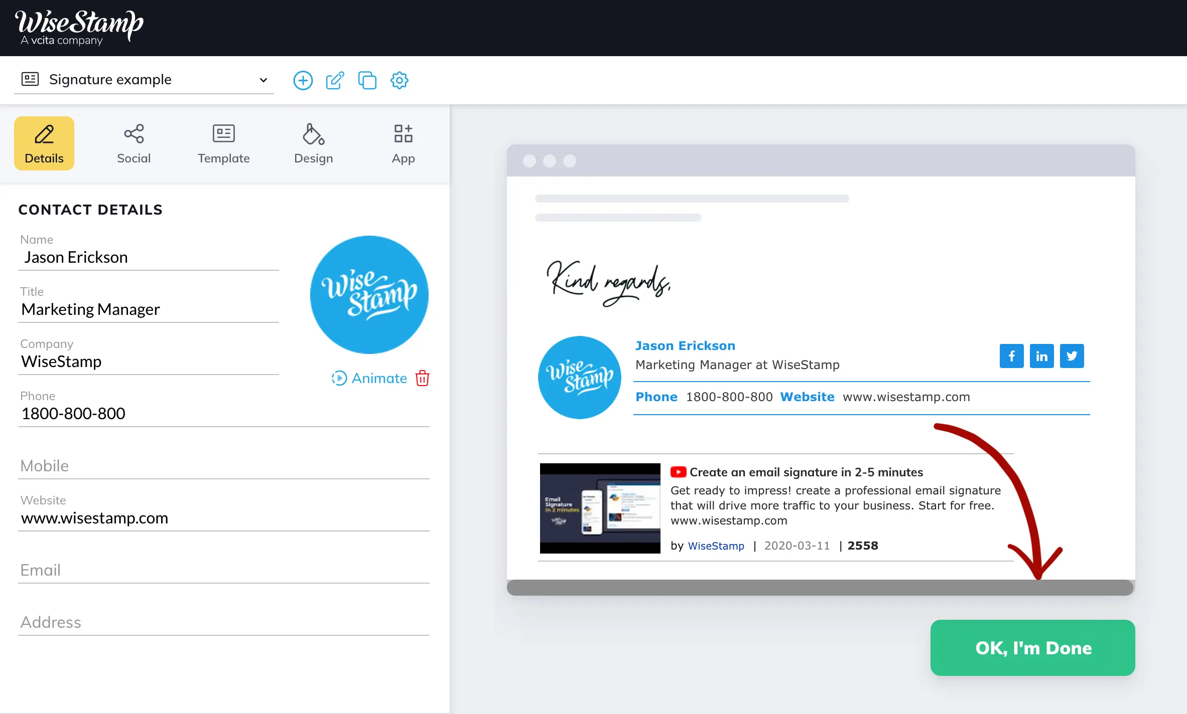 WiseStamp online email signature creator for outlook and all other email platforms