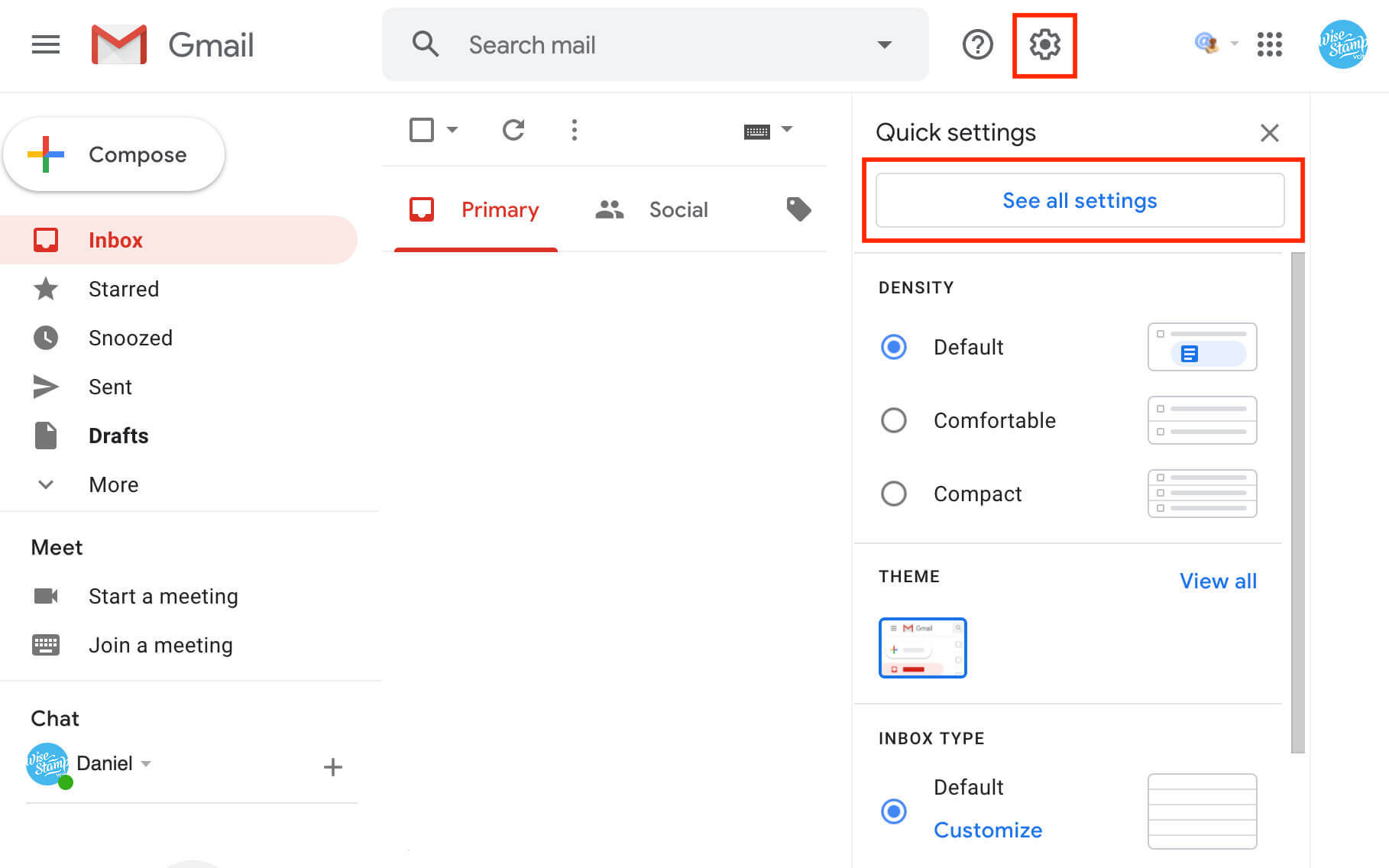 Abra as configurações do Gmail