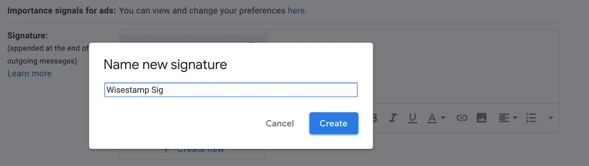Add email signature in Gmail - Step 3 - Name your Gmail signature