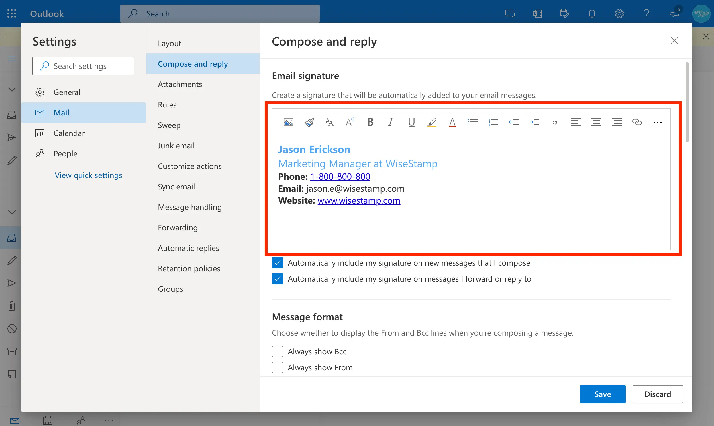 Create new signature in Outlook 365