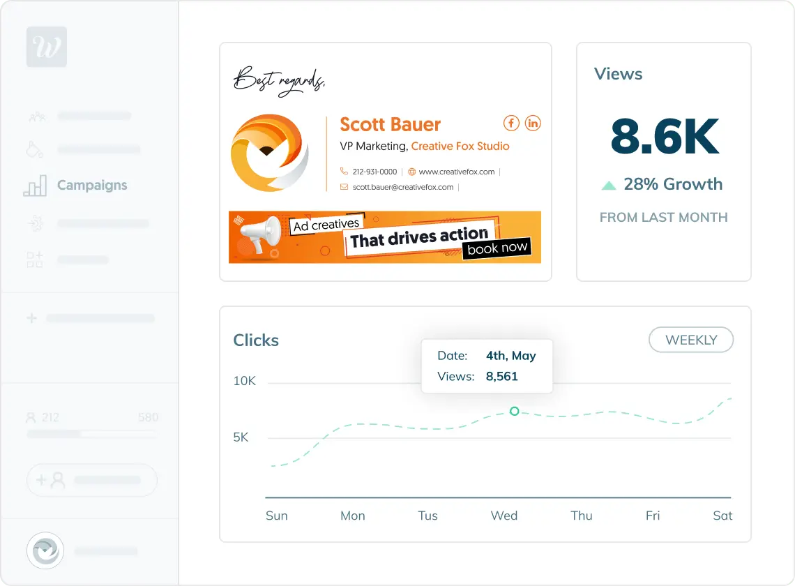 Email signature management, tracking and measuring performance