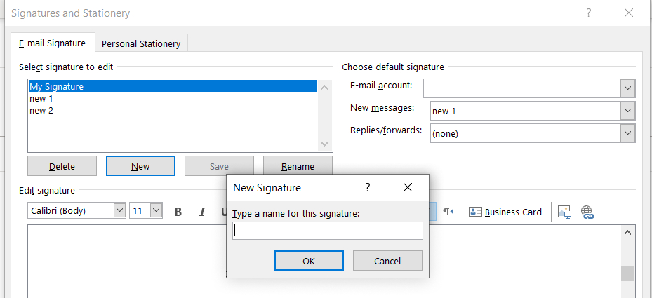 create new outlook signature step 2