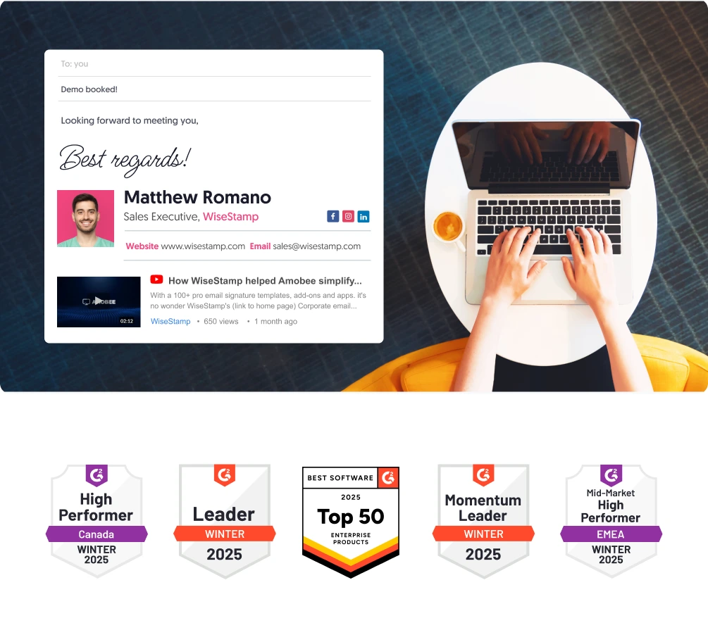 Demo booked image with G2 badges