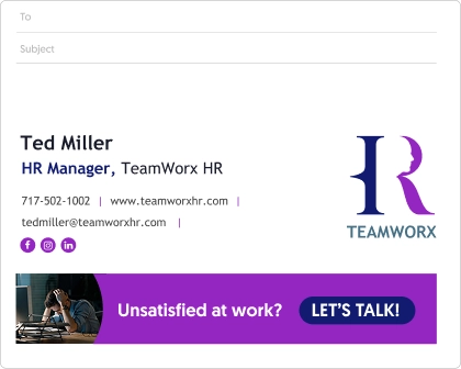 business services email signature example with a banner