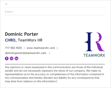 business services email signature example with a disclaimer