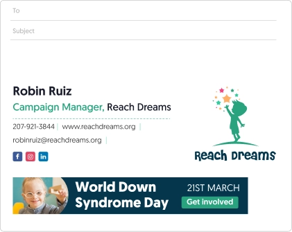 nonprofit email signature example with a banner