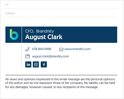 email signature for marketing studio example with a legal disclaimer