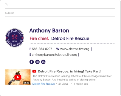 email signature for public sector example with a YouTube player