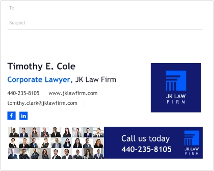 Law firm email signature example  with a banner