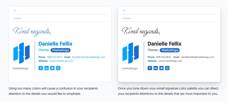 Email signature moderate use of color